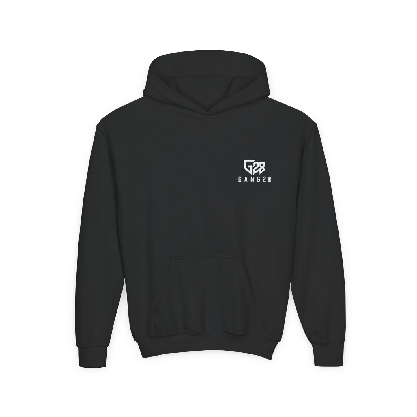 Youth Hoodie with Minimal "GANG20" Logo – Black Kids Pullover